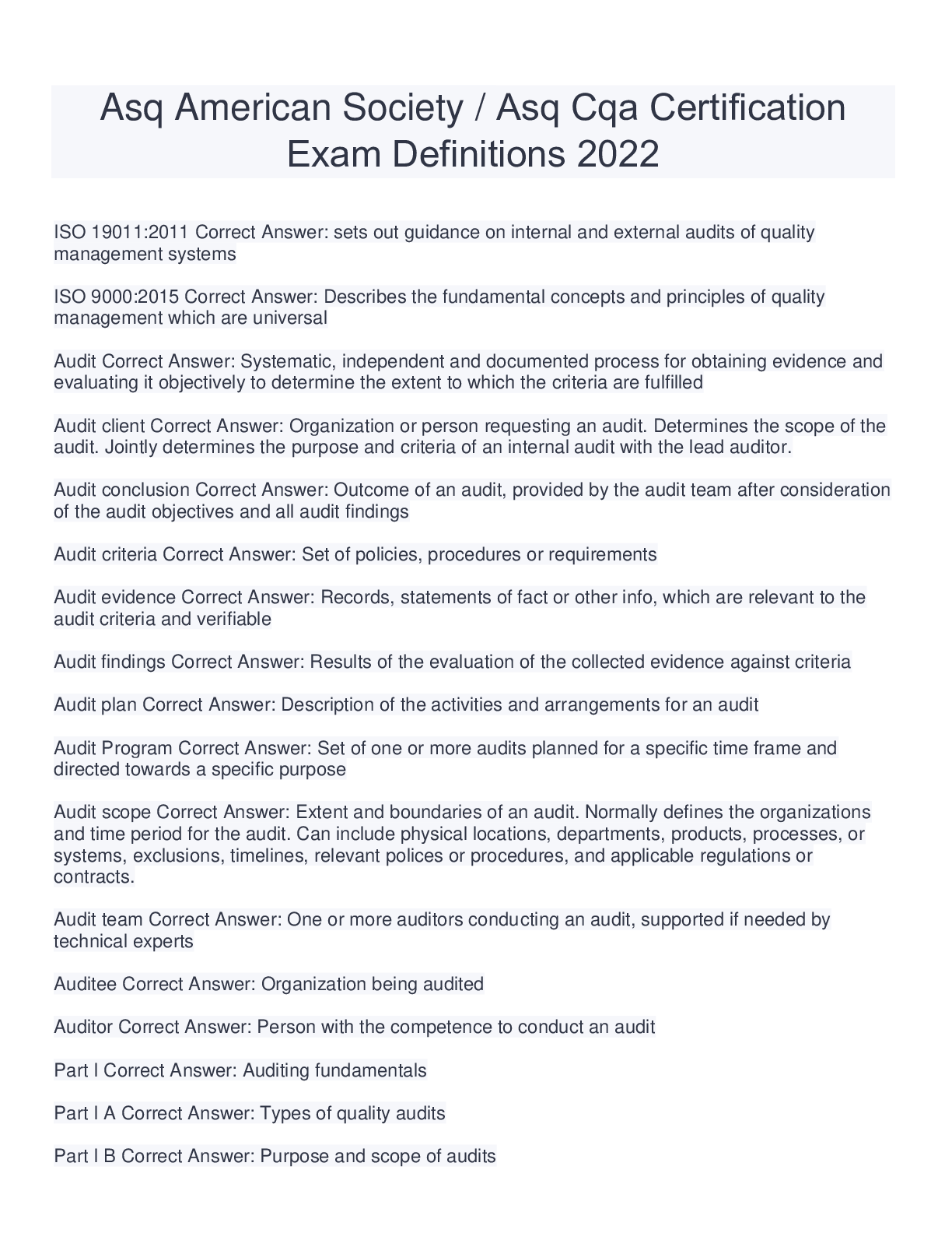 Preview image for Asq American Society / Asq Cqa Certification Exam Definitions 2022